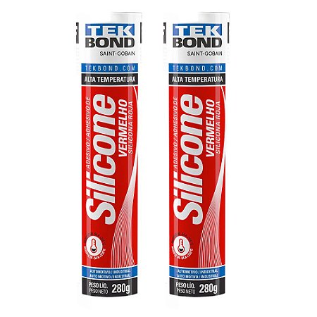 KIT 2 SILICONE ACETICO 280G ALTA TEMPERATURA VERMELHO TEK BOND