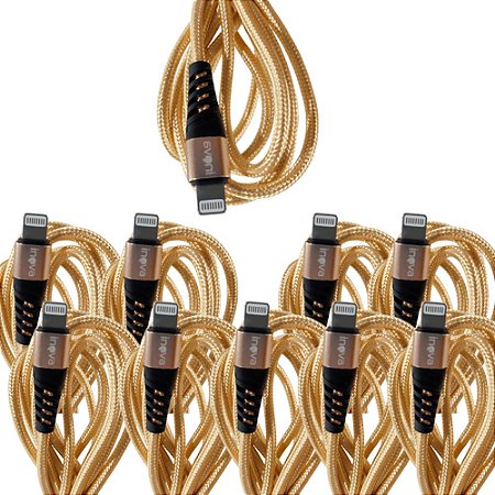 KIT 10 CABO USB TURBO IPHONE FLEXIVEL 1MT INOVA DOURADO