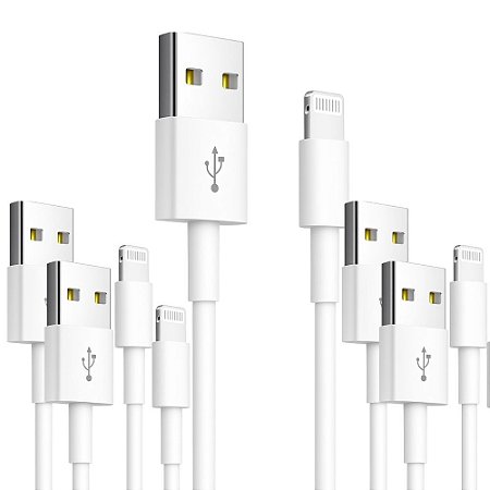KIT 5 CABO USB DADOS TURBO IPHONE FLEXIVEL 1MT INOVA BRANCO