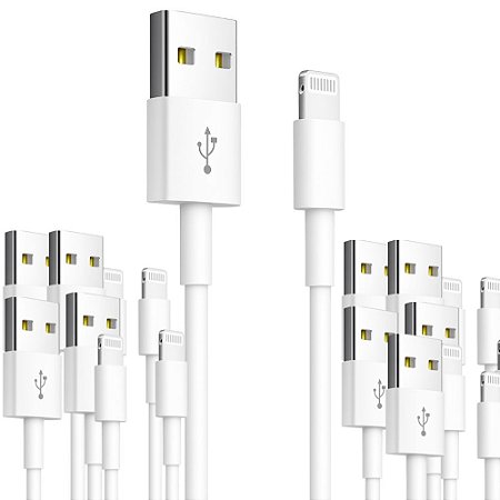 KIT 10 CABO USB DADOS TURBO IPHONE FLEXIVEL 1MT INOVA BRANCO