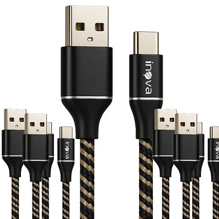 KIT 05 CABO CELULAR 3.1A FLEXIVEL USB TIPO-C 1MT INOVA CINZA