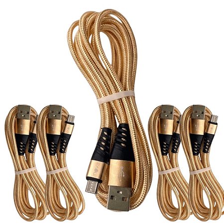KIT 05 CABO CELULAR 3.1A FLEXIVEL USB-C 1MT INOVA DOURADO