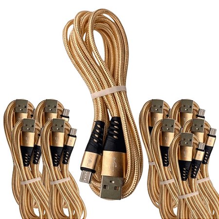 KIT 10 CABO CELULAR 3.1A FLEXIVEL USB-C 1MT INOVA DOURADO