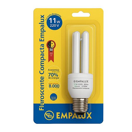 LAMPADA FLUORESCENTE 11W 220V COMPACTA AMARELA 2700K EMPALUX