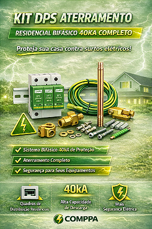 KIT DPS ATERRAMENTO RESIDÊNCIAL BIFASICO 40KA COMPLETO