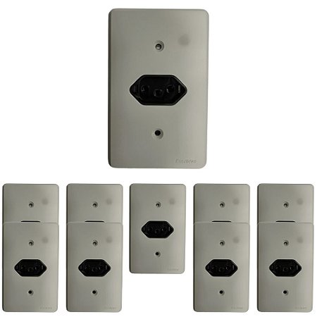 KIT 10 PCS TOMADA DE EMBUTIR 2P+T 20A C/ PLACA CINZA ENERBRAS