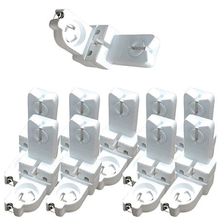 KIT 10 PCS - SOQUETE SUPORTE GIRATORIO P/ LAMPADA TUBOLAR/COICA - BRANCO