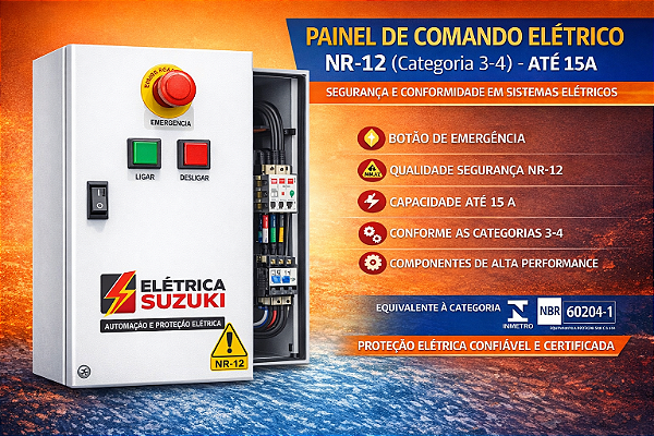 Painel de Comando Elétrico NR-12 (Categoria 3-4) - ATÉ 15A