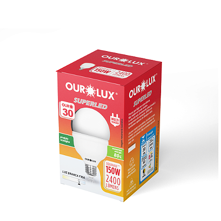 LAMPADA SUPERLED ALTA POTENCIA 30W 2400 LM E27 6500K OUROLUX