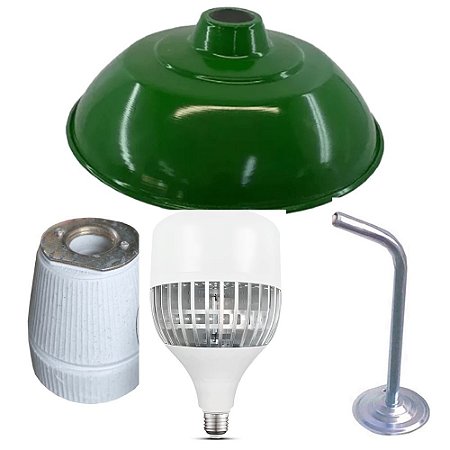 KIT PRATO + LAMPADA + SOQUETE + BRAÇO CURVO 30CM