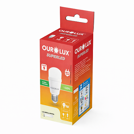 KIT 10 LAMPADA SUPERLED 9W  E27 3000K BRANCO QUENTE BIVOL E27 OUROLUX