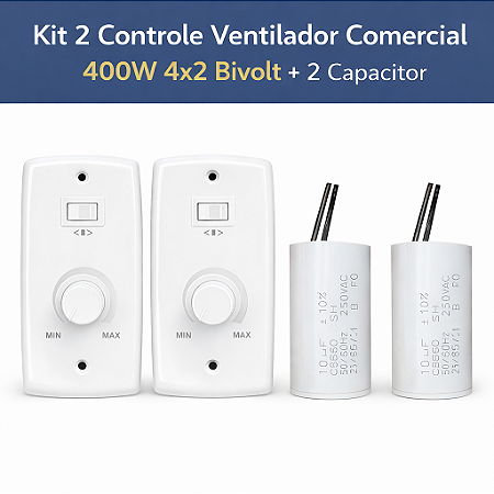 Kit 2 Controle Ventilador Comercial 400W 4x2 Biv + Capacitor