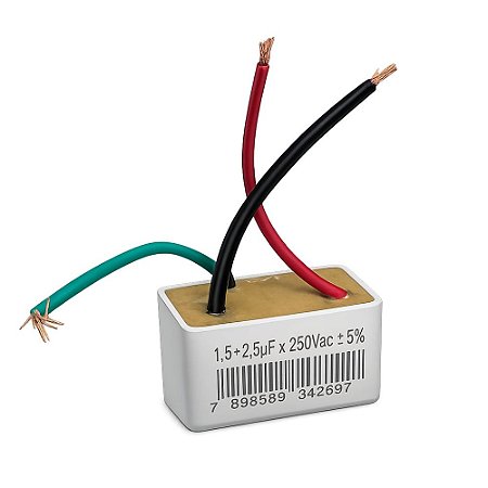 CAPACITOR 1,5 +2,5UF X 250V 3 FIOS QUADRADO TRIO