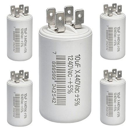 KIT 5 CAPACITOR METALIZADO 10 UF X 440V C/ TERMINAL