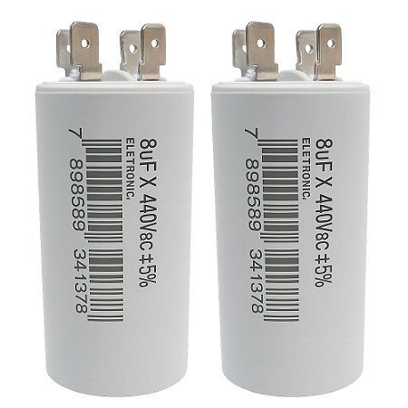 KIT 2 CAPACITOR METALIZADO 8 UF X 440V C/ TERMINAL