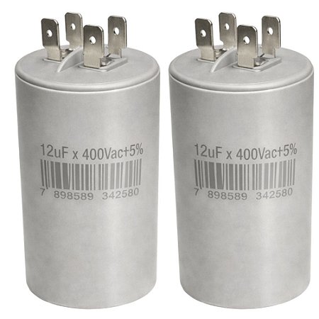 KIT 2 CAPACITOR PERMANENTE 12uF 400V METALIZADO C/ TERMINAL PARA MOTOR