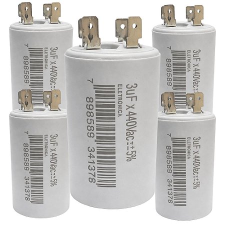 KIT 5 CAPACITOR METALIZADO 3 UF X 440V C/ TERMINAL