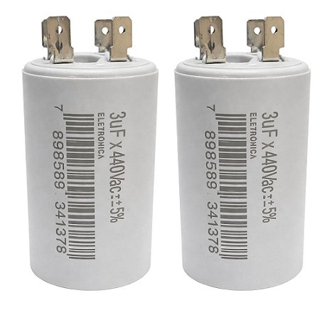 KIT 2 CAPACITOR 3uF 440V METALIZADO C/ TERMINAL REPOSICAO VENTILADOR