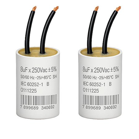 KIT 2 CAPACITOR 2 FIOS METALIZADO 8 UF X 250V TRIO
