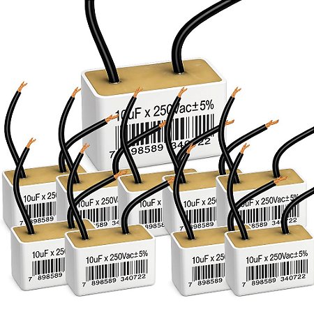KIT 10 CAPACITOR 10UF X 250V 2 FIOS METALIZADO QUADRADO