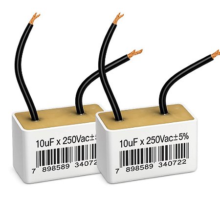 KIT 2 CAPACITOR 10uF 250V 2 FIOS QUADRADO METALIZADO REPOSICAO