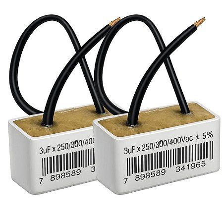 KIT 2 CAPACITOR METALIZADO 3uF 250/300/400V 2 FIOS QUADRADO USO GERAL