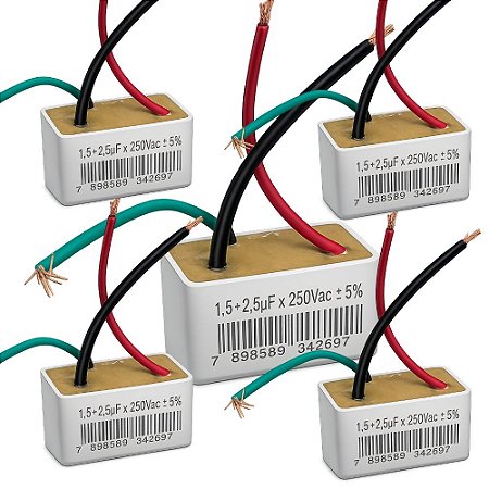 KIT 5 CAPACITOR 1,5 +2,5UF X 250V 3 FIOS QUADRADO TRI