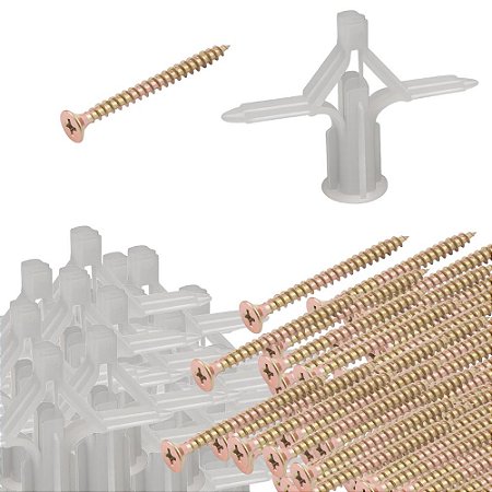 KIT 50 PARAFUSOS+ 50 BUCHA PLASTICA  DRYWALL 04A16MM