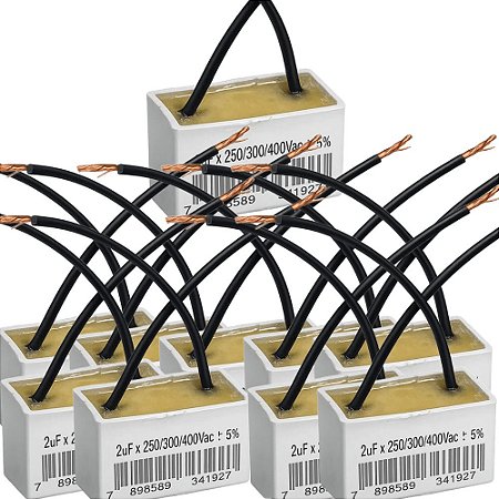 KIT 10 CAPACITOR 2X250/300/400V QUADR 2 FIOS METALIZADO TRIO