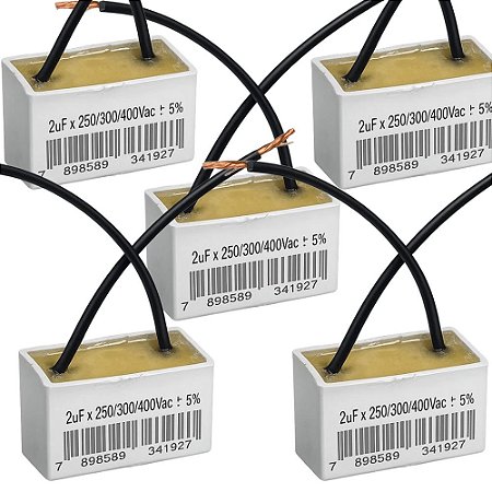 KIT 5 CAPACITOR 2X250/300/400V QUADR 2 FIOS METALIZADO TRIO