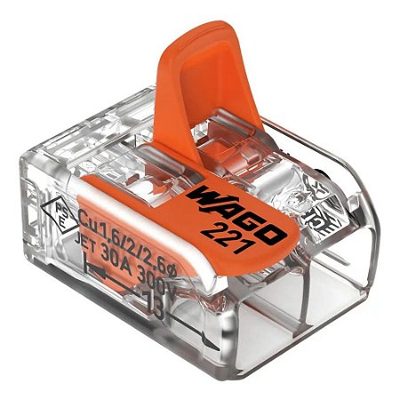 CONECTOR WAGO 2VIAS  P CABO ATE 6MM 41A 221612 TRANSPARENTE