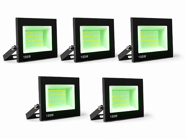 KIT 5 REFLETOR LED 100W VERDE BIVOLT