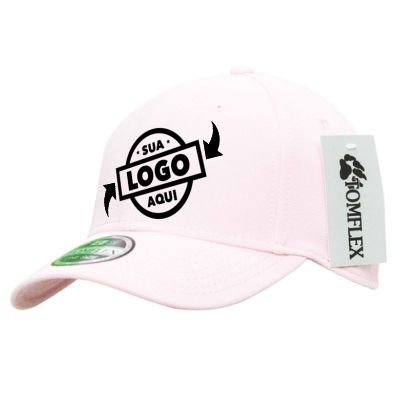 Boné Tomflex Aba Curva Gorgurão Rosa Liso Aberto 6 Gomos