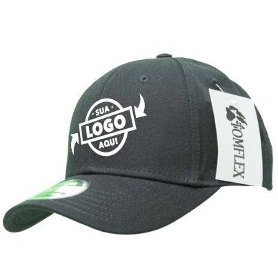 Boné Tomflex Aba Curva Gorgurão Preto Aberto Brim Peletizado 6 gomos