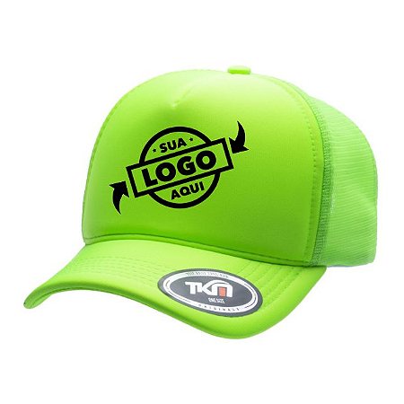 Boné Trucker Poliéster Verde Fluor