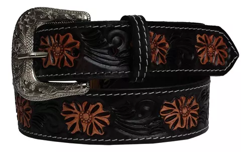 Cinto PH Rodeo Entalhado Flor Marrom