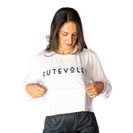 Cropped Gola Careca Manga Longa Com Punhos Feminino Branco