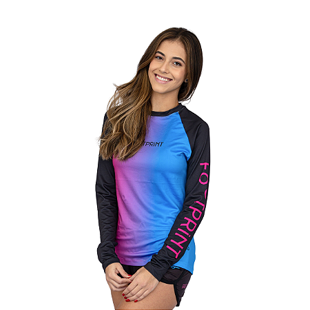 Blusa Treino Manga Longa Feminino Free On Sand Rosa e Azul