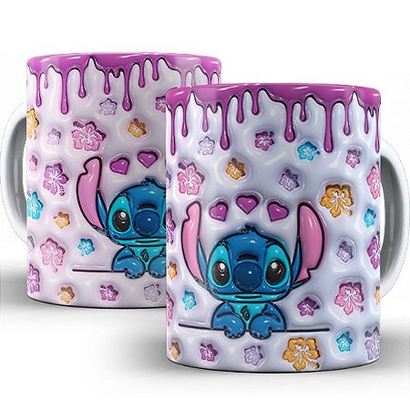 Caneca Xícara Personalizada Lilo e Stitch Disney Efeito 3D Porcelana 325ml Presente
