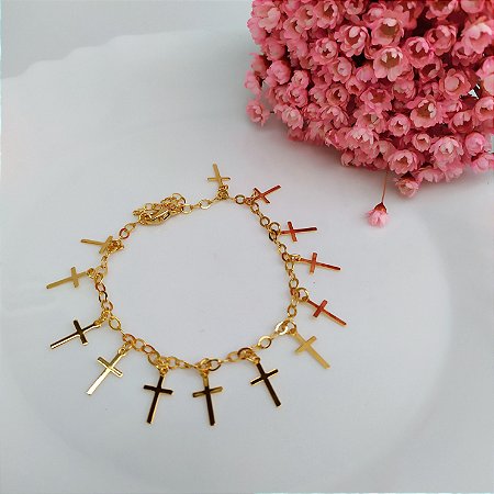 Pulseira Cruz Dourado