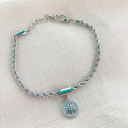 Pulseira Prata com Pingente Árvore da Vida