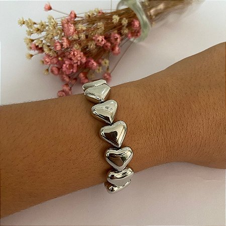 Pulseira Coração Prata Metálico
