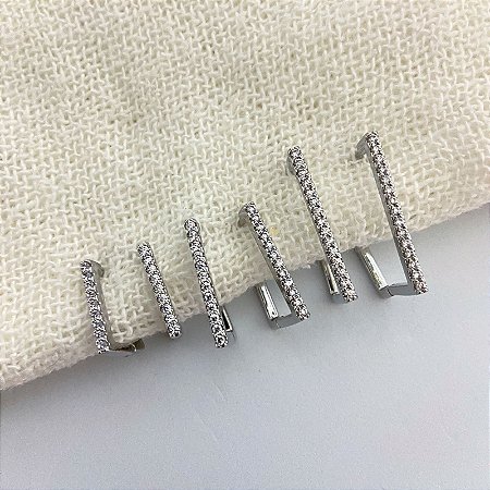 Trio Argolinhas Retangulares Brilhosa