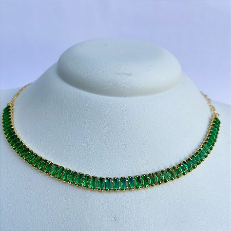 Colar Pedraria Verde Esmeralda