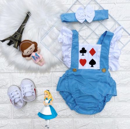 Jardineira Romper Tematica Tema Alice No Pais Das Maravilhas Com Tiara Angel Lookinhos