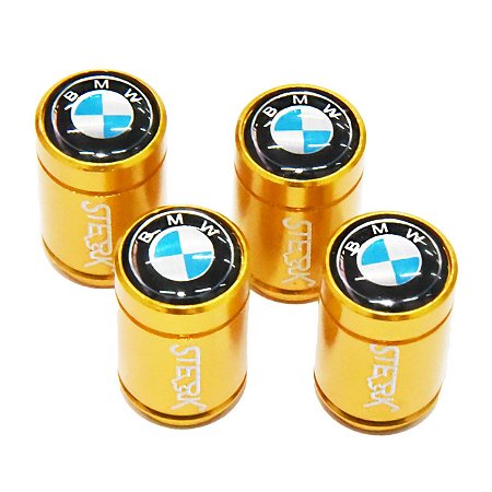 Kit Bicos de Válvula de Pneu Tampa Roda Carro BMW Sterk - Dourado