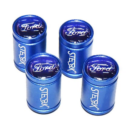 Kit Bicos de Válvula de Pneu Tampa Roda Carro Ford Sterk - Azul