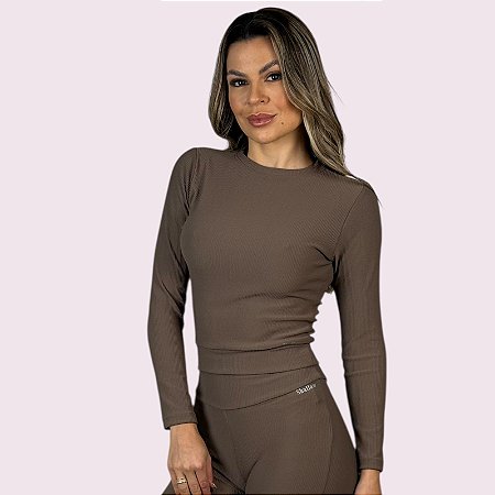 Cropped Mel Cotelê Mocha Mousse