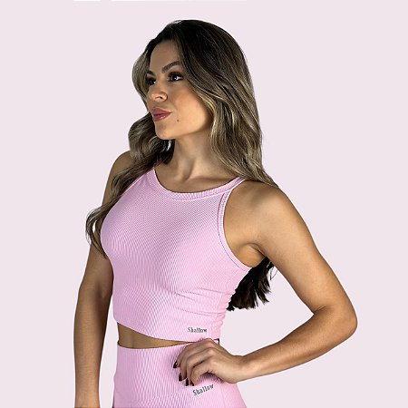 Cropped Ana Cotelê Rosa Candy