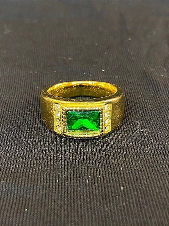 DEDEIRA COM PEDRA VERDE BANHADA A OURO 18K